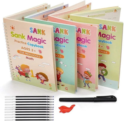 Magic Practice Copybook Set – 4 Books + Magic Pen + Refills (Zipmart)