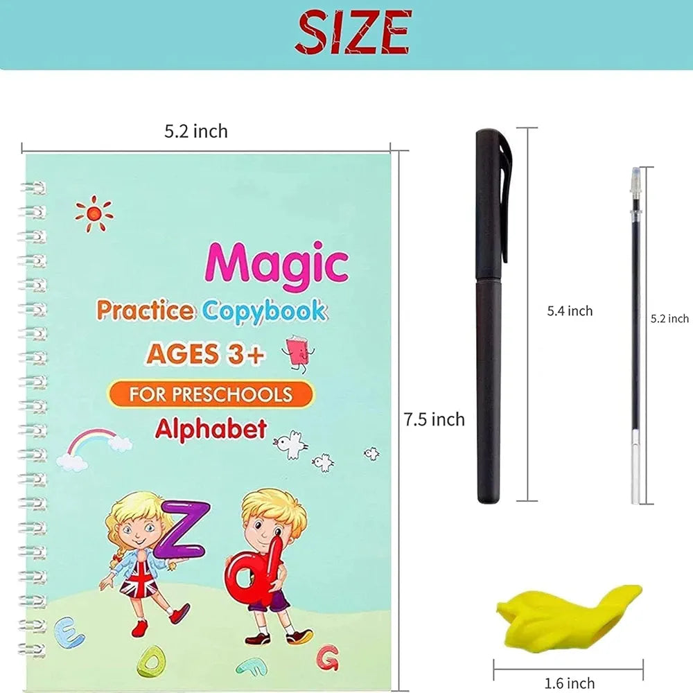 Magic Practice Copybook Set – 4 Books + Magic Pen + Refills (Zipmart)