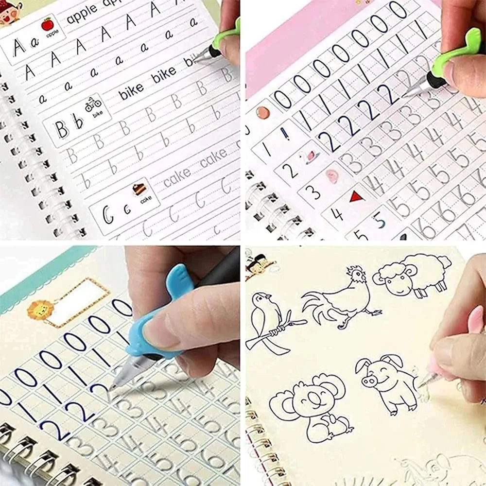 Magic Practice Copybook Set – 4 Books + Magic Pen + Refills (Zipmart)